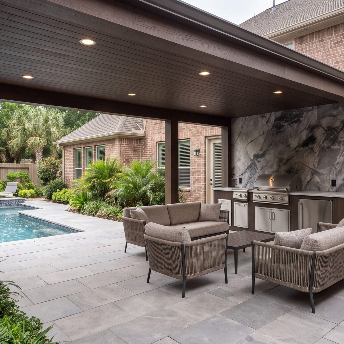 Covered outdoor kitchen and patio
